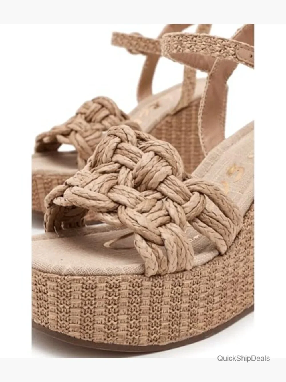Wedge Sandals with Woven Straps and Adjustable Ankle Strap